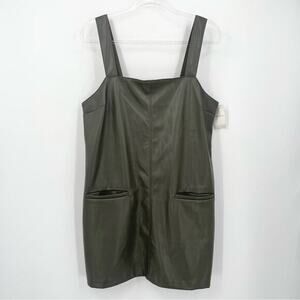 Abercrombie & Fitch Vegan Leather Shift Mini Dress Large Olive Futuristic‎